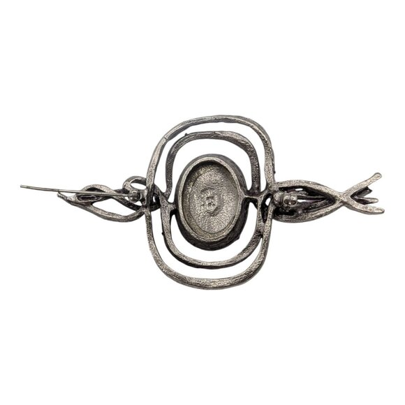 Handcrafted Twisted Metal Brooch With Ornate Centerpiece Silver Tone Statement - Picture 7 of 9